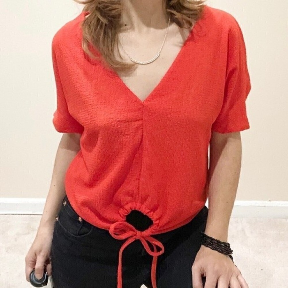 ZARA V-Neck Shirt Orange Short Sleeve NWT - Picture 4 of 5